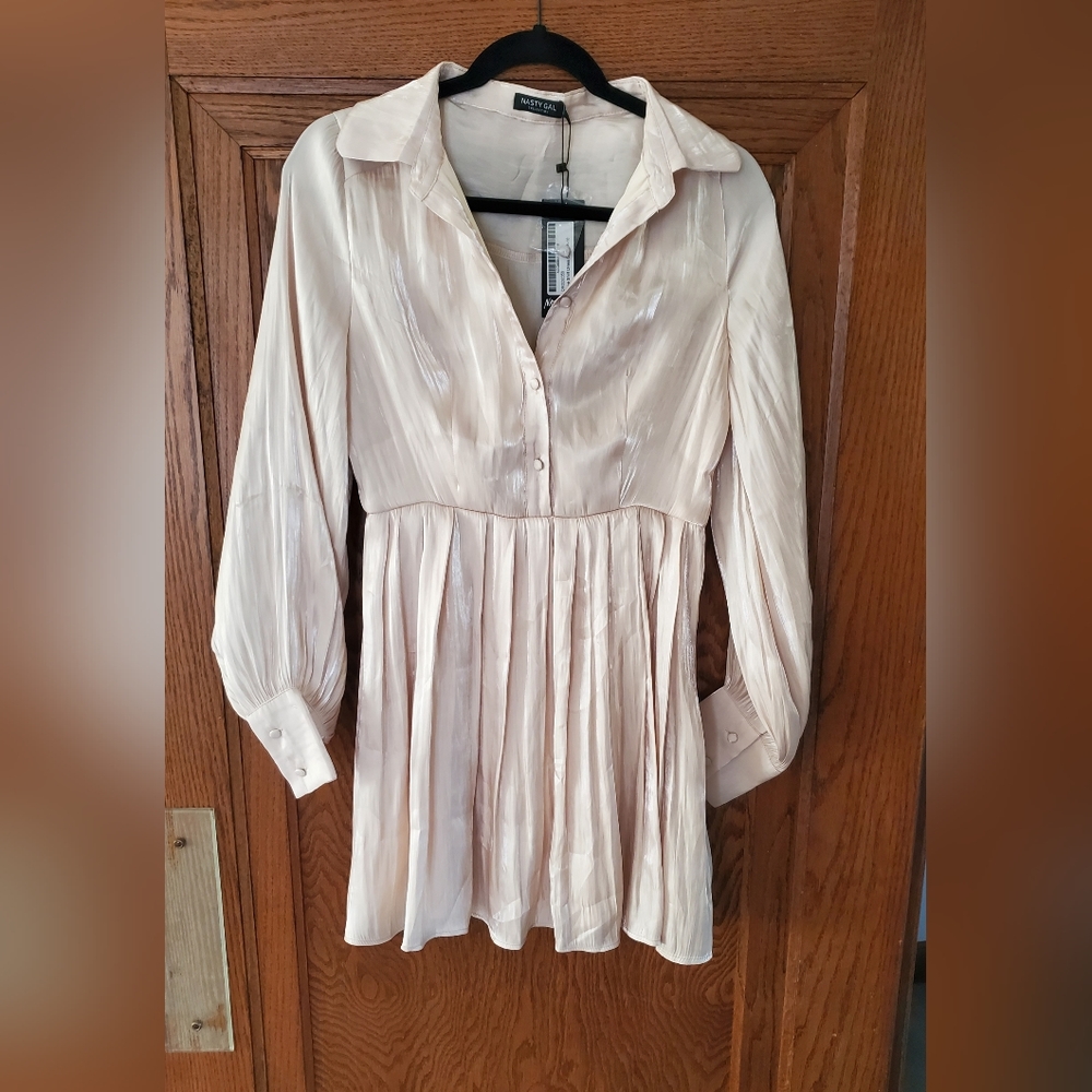 Nasty Gal Champagne Lame Shirt Dress